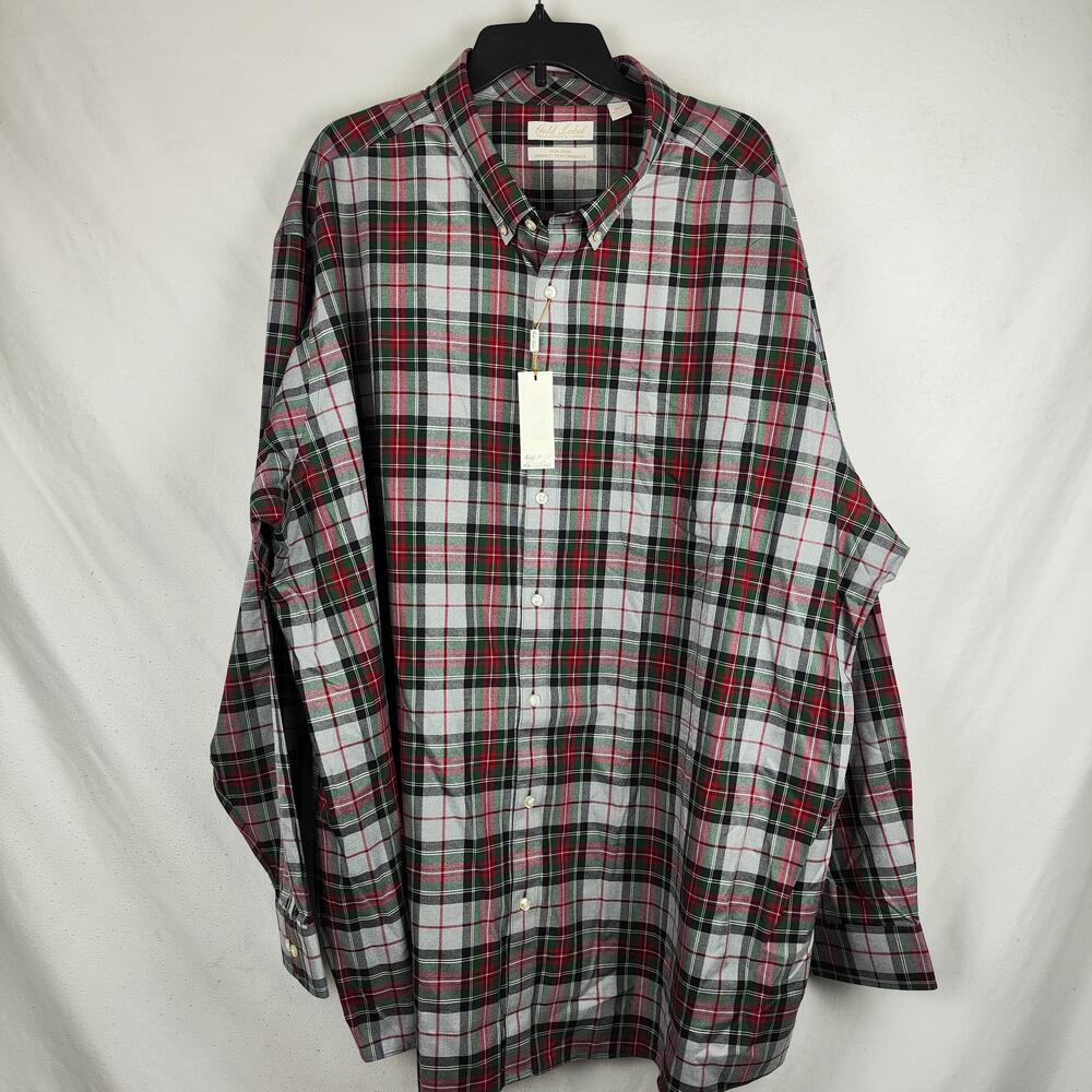 Gold Label Roundtree & Yorke Shirt Mens 4XLT Red Plaid Non Iron Long Sleeve
